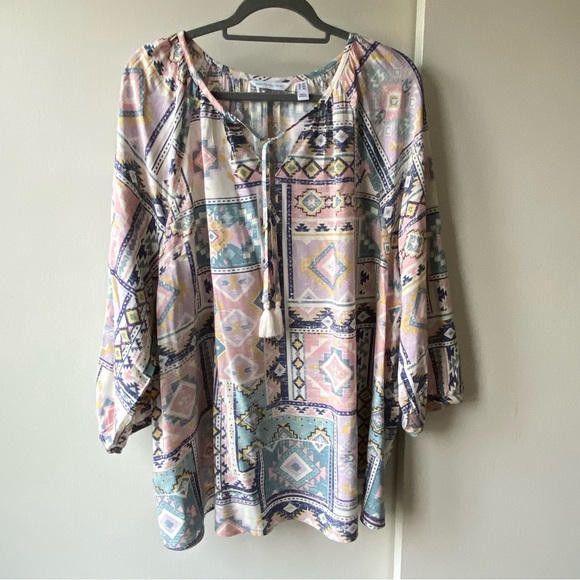 Canyon Retreat Shirt Size 2XL Blouse Aztec southwest tie front Relaxed Fit top - Picture 1 of 16
